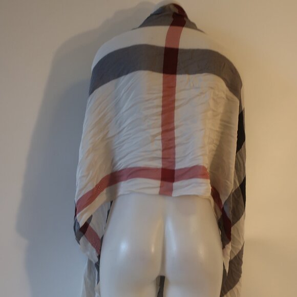 Womens Burberry Black Red White 100% Silk Check Print Design Rectangle Scarf - Picture 7 of 12